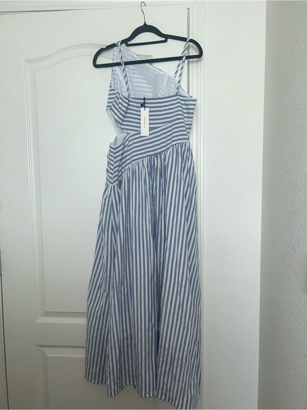 Commense Blue and White One-Shoulder Striped Cutout Maxi Dress - Picture 5 of 5